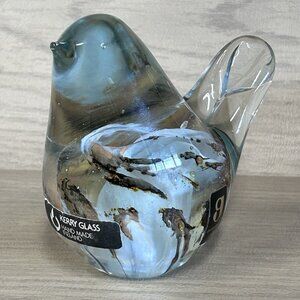 Kerry Glass Bird Paperweight Blue Brown Tan Swirl Hand Blown Figurine Ireland